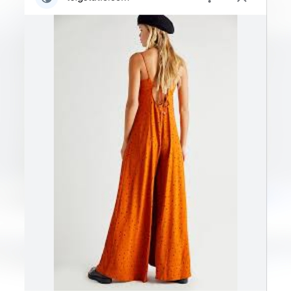 Free People Jamboree Jumpsuit Rust Combo Polka Dot Strappy Wide Leg xsmall - Picture 3 of 16